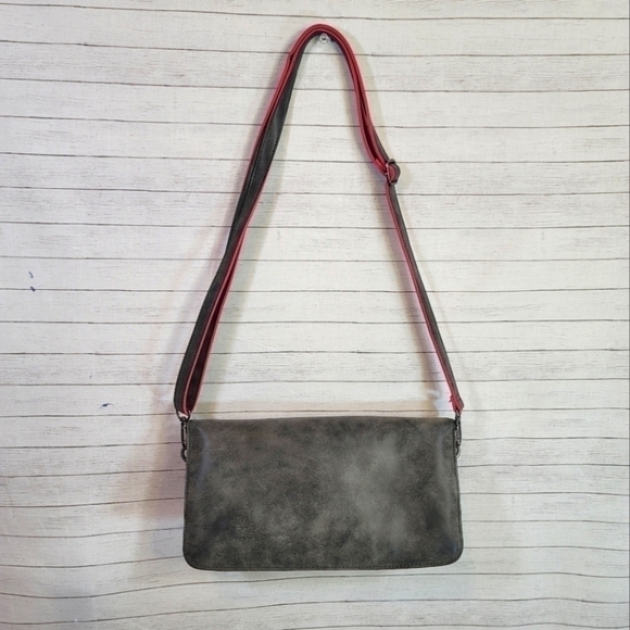 FRITZI AUS PREUBEN GRAY CLUTCH CROSSBODY SHOULDER BAG, W HOT PINK TRIM - Picture 6 of 10